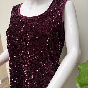 NWOT Nina Leonard Plum Velvet Sequined Wide Leg Pant and Tank Set - M